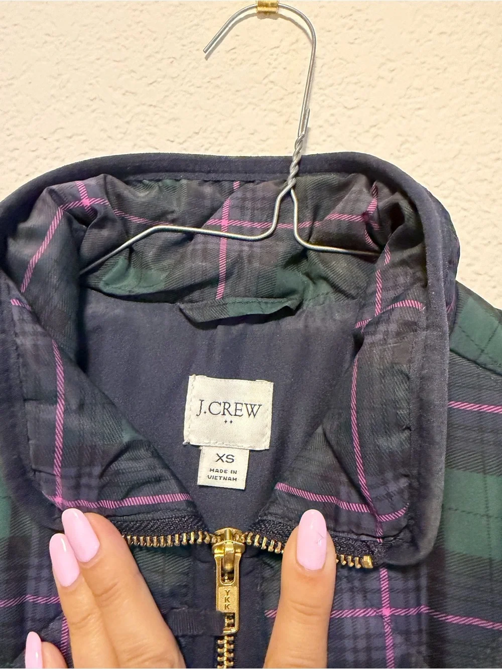 J. Crew Quilted Plaid Vest in Green and Purple